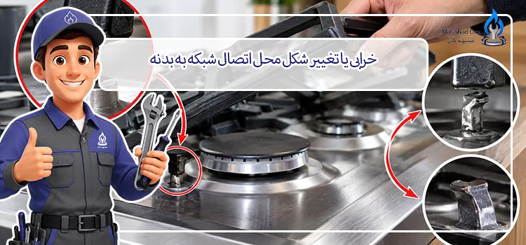 خرابی یا تغییر شکل محل اتصال شبکه به بدنه